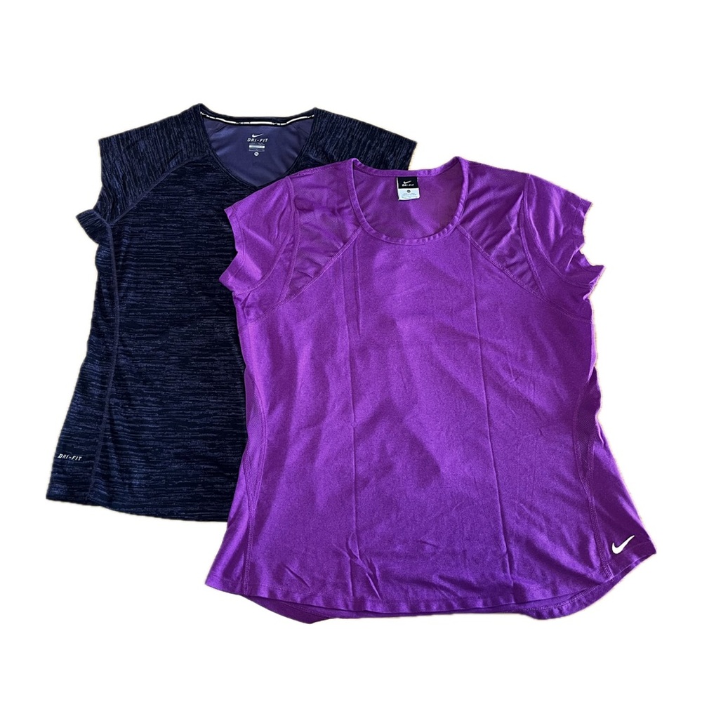 NIKE Women's Dri-Fit Athletic Short Sleeve Shirts Lot Of 2 Size XL Purple